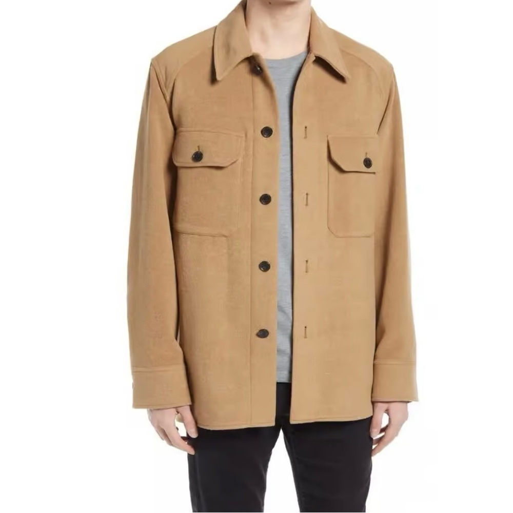 All Saints Mens Loki Shirt Jacket in Camel Color.